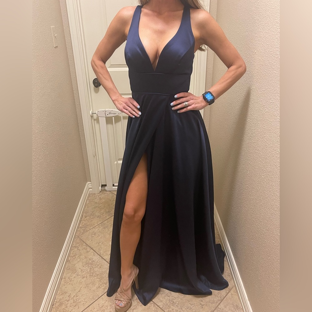 Navy high slit gown
